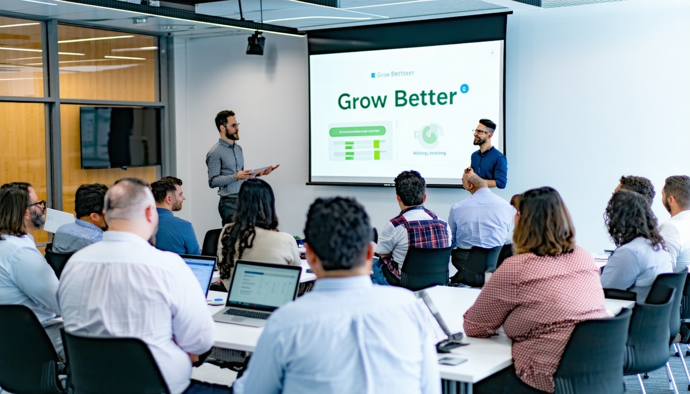 Photo from Grow Better株式会社 webinar event showing industry professionals engaging with SaaS training solutions.